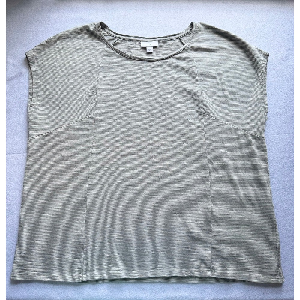 J. Jill Womens Grey White Slub Knit Cotton Short Sleeve Boxy Top Large